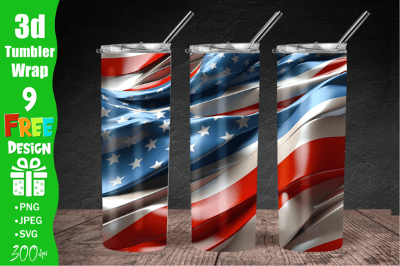 4th July 3D Tumbler Wrap, USA Flag PNG — Graphics for Crafts