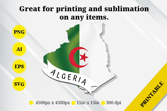 Algeria Map Flag Graphics for Crafts