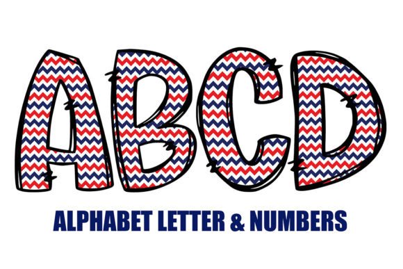 American Flag Doodle Alphabet PNG: Graphics for Crafts