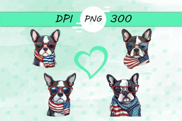 American Flag with Boston Terrier Scarf: Graphics for Crafts & Local Branding