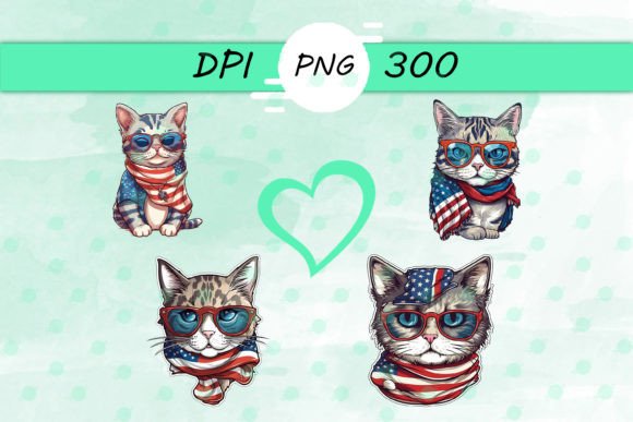 American Flag with Cute Cat Sticker: Graphics for Crafts