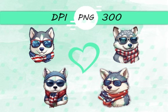 American Flag with Husky Scarf: Graphics for Crafts & Campaigns