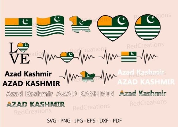 Azad Kashmir Flag SVG Bundle: Map, Text
