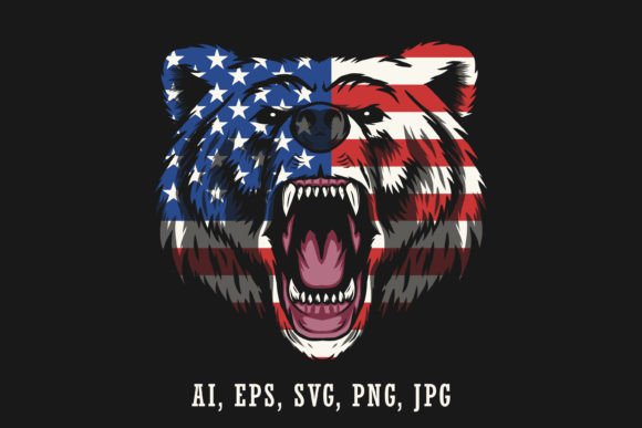 Bear Head Mascot with USA Flag: Graphics for Crafts & Content