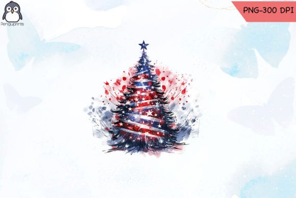 Christmas Tree Adorned America Flag Graphics for Crafts