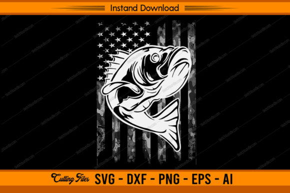Fishing Camouflage USA Flag Graphics for Crafts