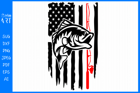 Fishing Distressed USA Flag Graphics for Crafts