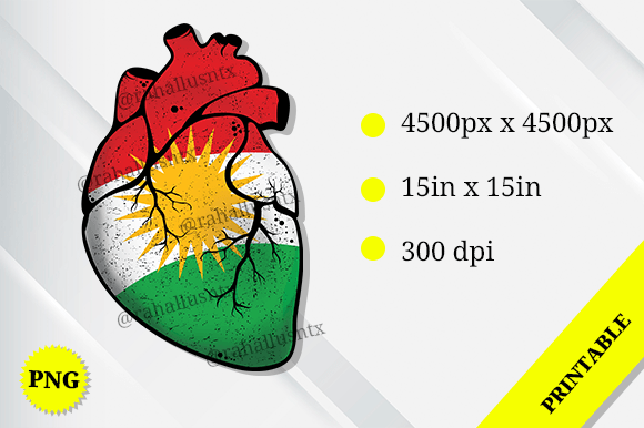 Kurdistan Heart Flag Graphics for Crafts