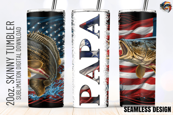 PAPA Bass Fishing US Flag Tumbler Wrap: Graphics for Crafts-Driven Branding