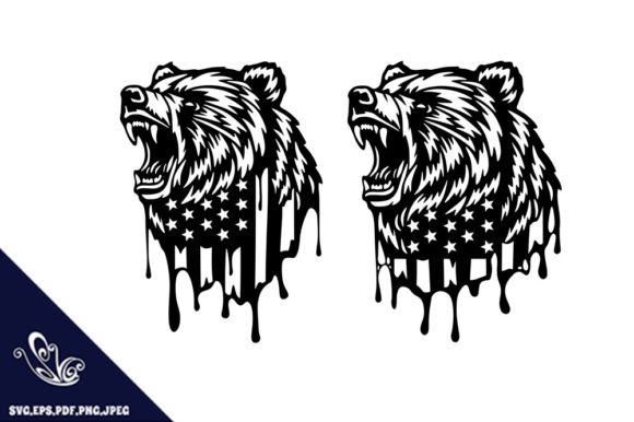 Patriotic Grizzly Bear US Flag Laser Cut Graphics & Crafts