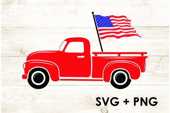 Red Truck American Flag
