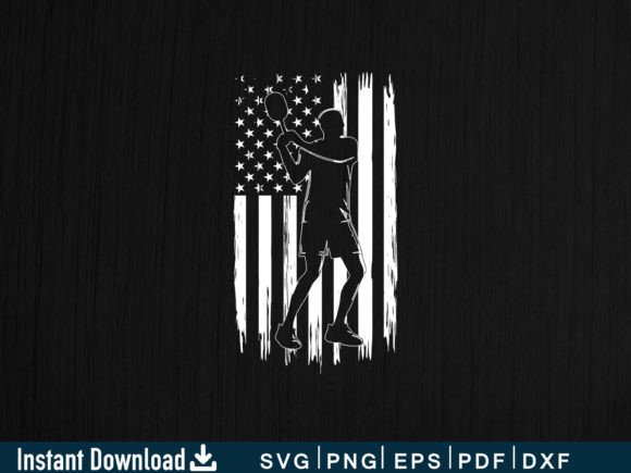 Vintage American Flag Pickleball Player Graphics