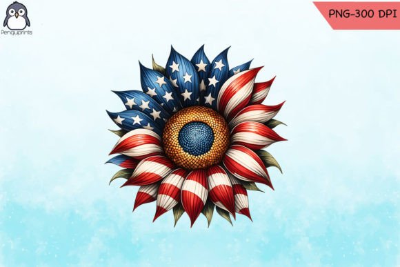 Vintage Flag Sunflower Transfer Graphics for Crafts
