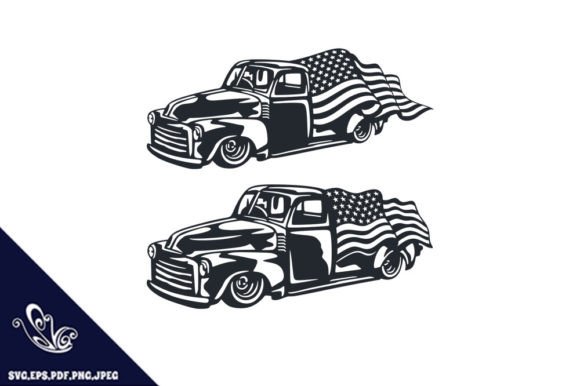 Vintage Old Truck Flag: Graphics & Crafts Asset